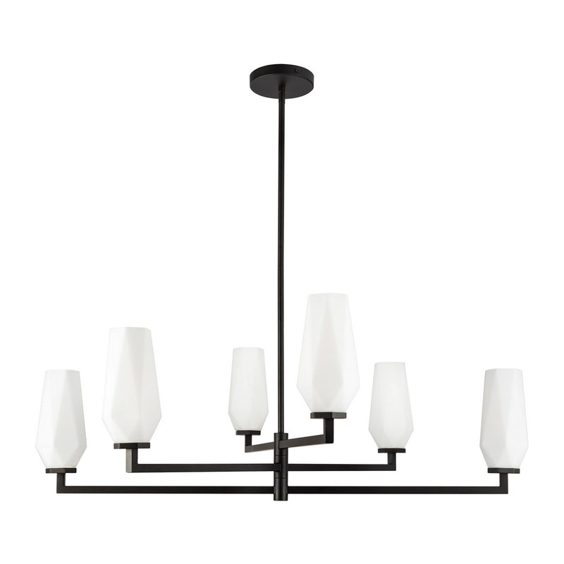 Six Light Chandelier<br /><span style="color:#4AB0CE;">Entrega: 4-10 dias en USA</span><br /><span style="color:#4AB0CE;font-size:60%;">PREGUNTE POR ENTREGA EN PANAMA</span><br />Collection: Krysta<br />Finish: Matte Black/Opal Glass