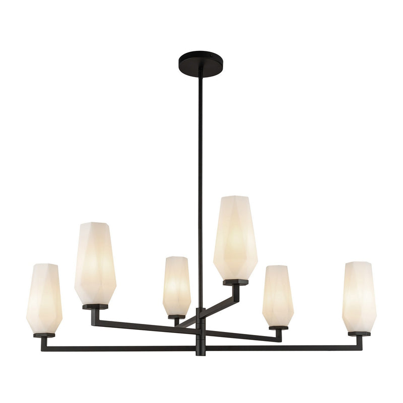 Six Light Chandelier<br /><span style="color:#4AB0CE;">Entrega: 4-10 dias en USA</span><br /><span style="color:#4AB0CE;font-size:60%;">PREGUNTE POR ENTREGA EN PANAMA</span><br />Collection: Krysta<br />Finish: Matte Black/Opal Glass