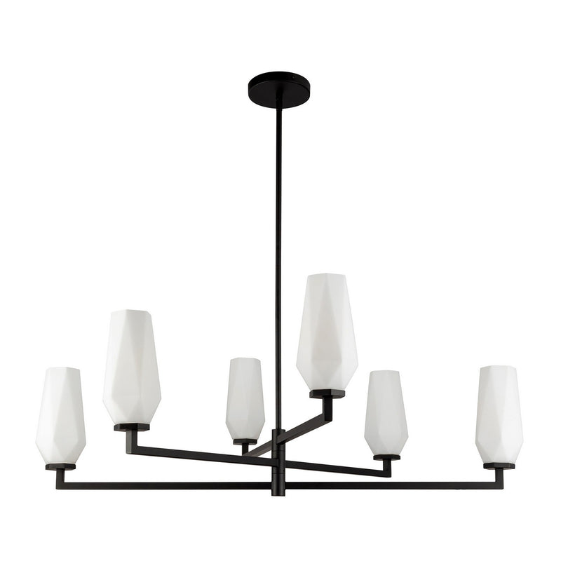 Six Light Chandelier<br /><span style="color:#4AB0CE;">Entrega: 4-10 dias en USA</span><br /><span style="color:#4AB0CE;font-size:60%;">PREGUNTE POR ENTREGA EN PANAMA</span><br />Collection: Krysta<br />Finish: Matte Black/Opal Glass