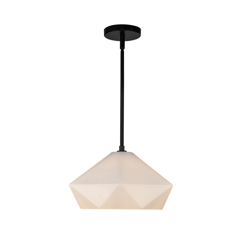 One Light Pendant<br /><span style="color:#4AB0CE;">Entrega: 4-10 dias en USA</span><br /><span style="color:#4AB0CE;font-size:60%;">PREGUNTE POR ENTREGA EN PANAMA</span><br />Collection: Krysta<br />Finish: Matte Black/Opal Glass