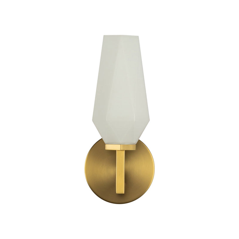 One Light Wall Vanity<br /><span style="color:#4AB0CE;">Entrega: 4-10 dias en USA</span><br /><span style="color:#4AB0CE;font-size:60%;">PREGUNTE POR ENTREGA EN PANAMA</span><br />Collection: Krysta<br />Finish: Brushed Gold/Opal Glass