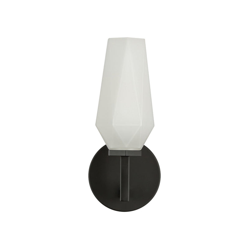 One Light Wall Vanity<br /><span style="color:#4AB0CE;">Entrega: 4-10 dias en USA</span><br /><span style="color:#4AB0CE;font-size:60%;">PREGUNTE POR ENTREGA EN PANAMA</span><br />Collection: Krysta<br />Finish: Matte Black/Opal Glass