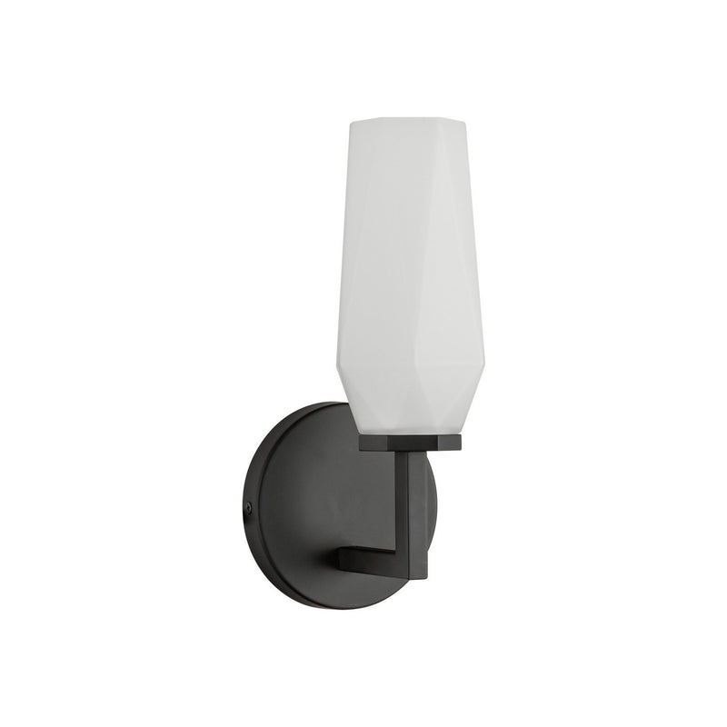 One Light Wall Vanity<br /><span style="color:#4AB0CE;">Entrega: 4-10 dias en USA</span><br /><span style="color:#4AB0CE;font-size:60%;">PREGUNTE POR ENTREGA EN PANAMA</span><br />Collection: Krysta<br />Finish: Matte Black/Opal Glass