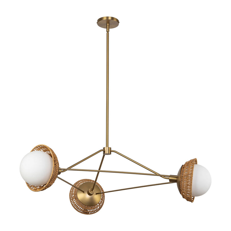 Three Light Chandelier<br /><span style="color:#4AB0CE;">Entrega: 4-10 dias en USA</span><br /><span style="color:#4AB0CE;font-size:60%;">PREGUNTE POR ENTREGA EN PANAMA</span><br />Collection: Perth<br />Finish: Brushed Gold/Opal Glass
