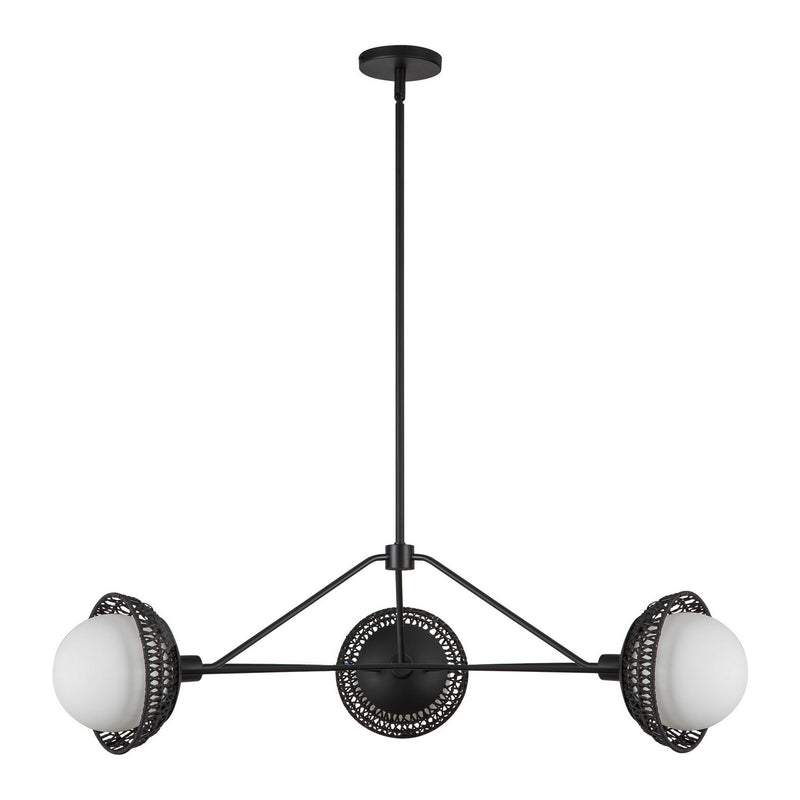 Three Light Chandelier<br /><span style="color:#4AB0CE;">Entrega: 4-10 dias en USA</span><br /><span style="color:#4AB0CE;font-size:60%;">PREGUNTE POR ENTREGA EN PANAMA</span><br />Collection: Perth<br />Finish: Matte Black/Opal Glass