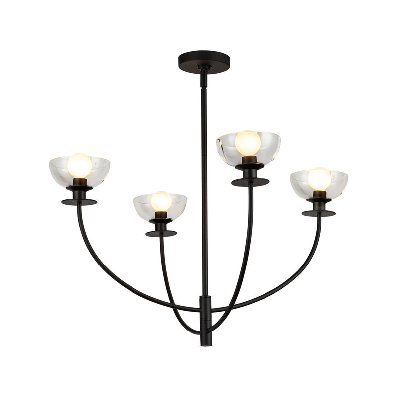 Four Light Chandelier<br /><span style="color:#4AB0CE;">Entrega: 4-10 dias en USA</span><br /><span style="color:#4AB0CE;font-size:60%;">PREGUNTE POR ENTREGA EN PANAMA</span><br />Collection: Sylvia<br />Finish: Matte Black/Clear Glass