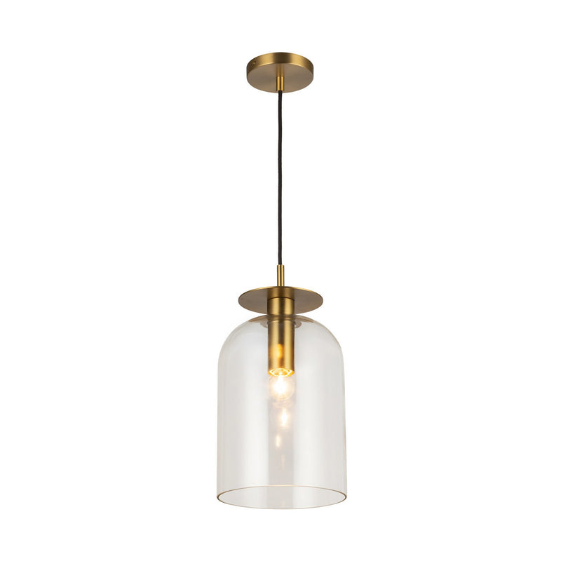 One Light Pendant<br /><span style="color:#4AB0CE;">Entrega: 4-10 dias en USA</span><br /><span style="color:#4AB0CE;font-size:60%;">PREGUNTE POR ENTREGA EN PANAMA</span><br />Collection: Sylvia<br />Finish: Brushed Gold/Clear Glass