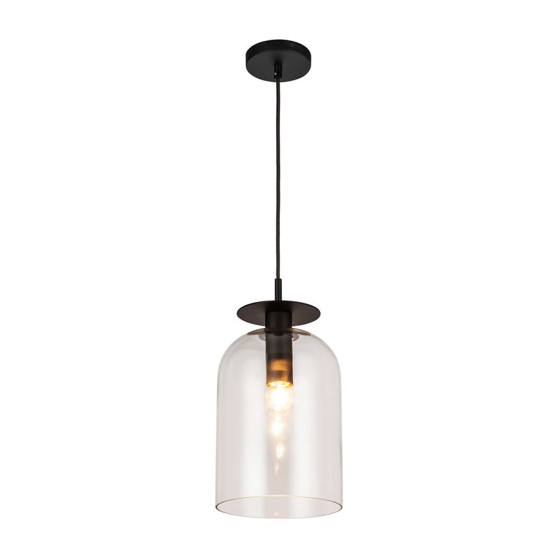 One Light Pendant<br /><span style="color:#4AB0CE;">Entrega: 4-10 dias en USA</span><br /><span style="color:#4AB0CE;font-size:60%;">PREGUNTE POR ENTREGA EN PANAMA</span><br />Collection: Sylvia<br />Finish: Matte Black/Clear Glass