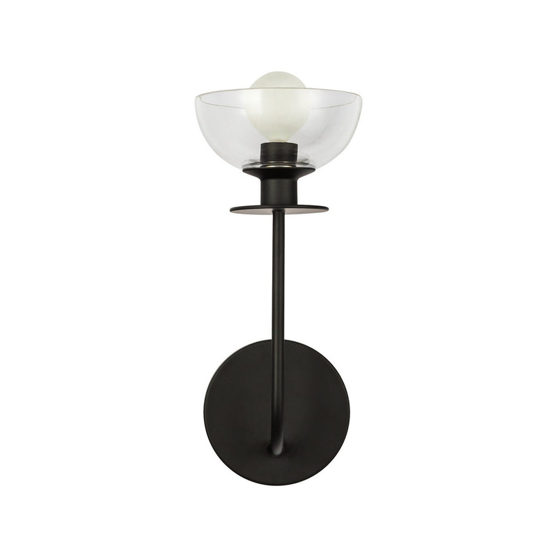 One Light Wall Vanity<br /><span style="color:#4AB0CE;">Entrega: 4-10 dias en USA</span><br /><span style="color:#4AB0CE;font-size:60%;">PREGUNTE POR ENTREGA EN PANAMA</span><br />Collection: Sylvia<br />Finish: Matte Black/Clear Glass