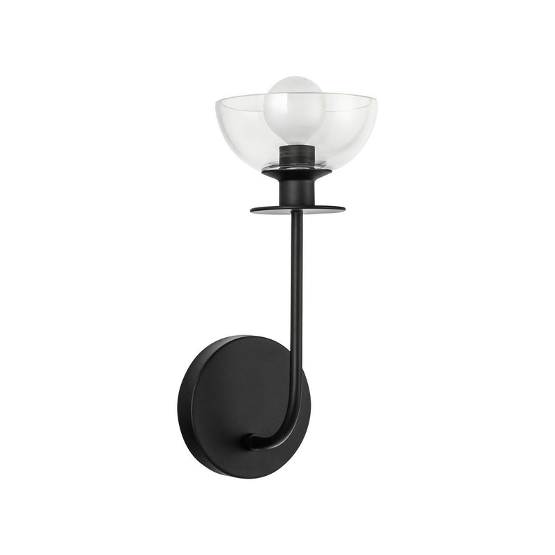 One Light Wall Vanity<br /><span style="color:#4AB0CE;">Entrega: 4-10 dias en USA</span><br /><span style="color:#4AB0CE;font-size:60%;">PREGUNTE POR ENTREGA EN PANAMA</span><br />Collection: Sylvia<br />Finish: Matte Black/Clear Glass