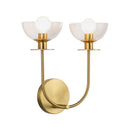 Two Light Wall Vanity<br /><span style="color:#4AB0CE;">Entrega: 4-10 dias en USA</span><br /><span style="color:#4AB0CE;font-size:60%;">PREGUNTE POR ENTREGA EN PANAMA</span><br />Collection: Sylvia<br />Finish: Brushed Gold/Clear Glass
