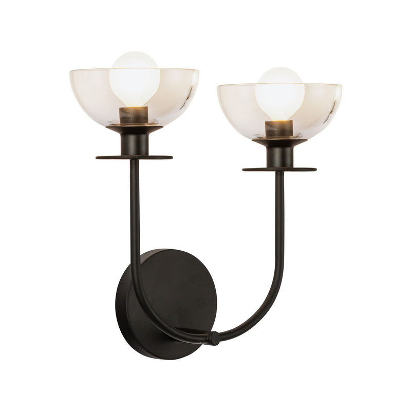 Two Light Wall Vanity<br /><span style="color:#4AB0CE;">Entrega: 4-10 dias en USA</span><br /><span style="color:#4AB0CE;font-size:60%;">PREGUNTE POR ENTREGA EN PANAMA</span><br />Collection: Sylvia<br />Finish: Matte Black/Clear Glass