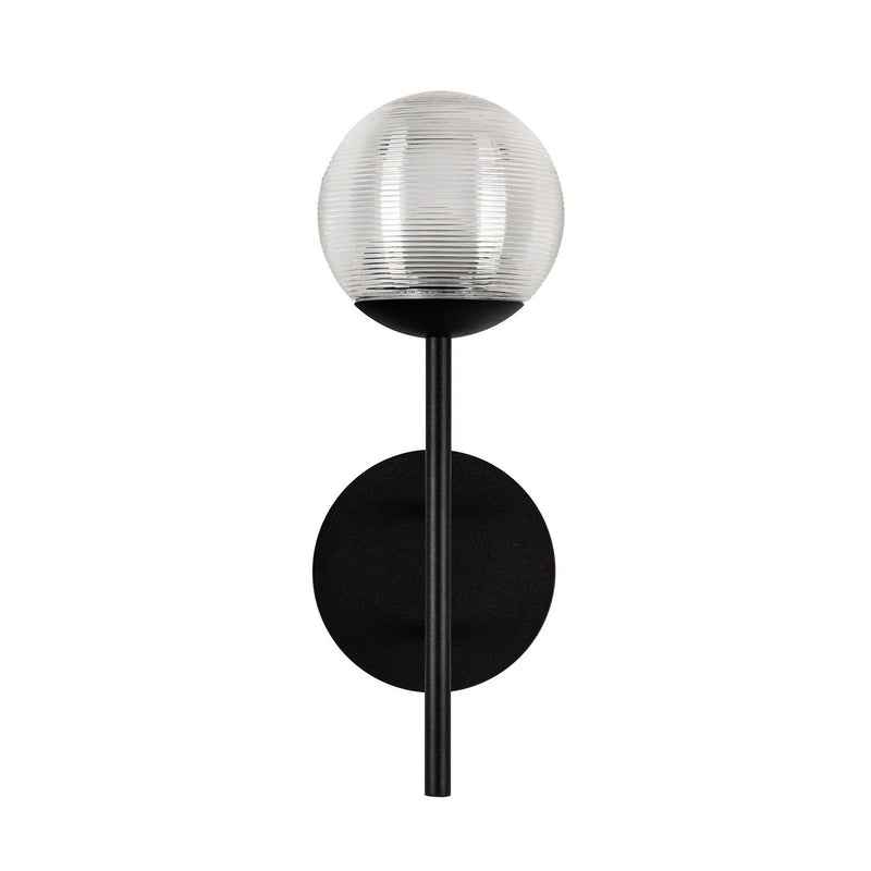 LED Exterior Wall Mount<br /><span style="color:#4AB0CE;">Entrega: 1-2 semanas en USA</span><br /><span style="color:#4AB0CE;font-size:60%;">PREGUNTE POR ENTREGA EN PANAMA</span><br />Collection: Claremont<br />Finish: Black/Clear Ribbed Glass