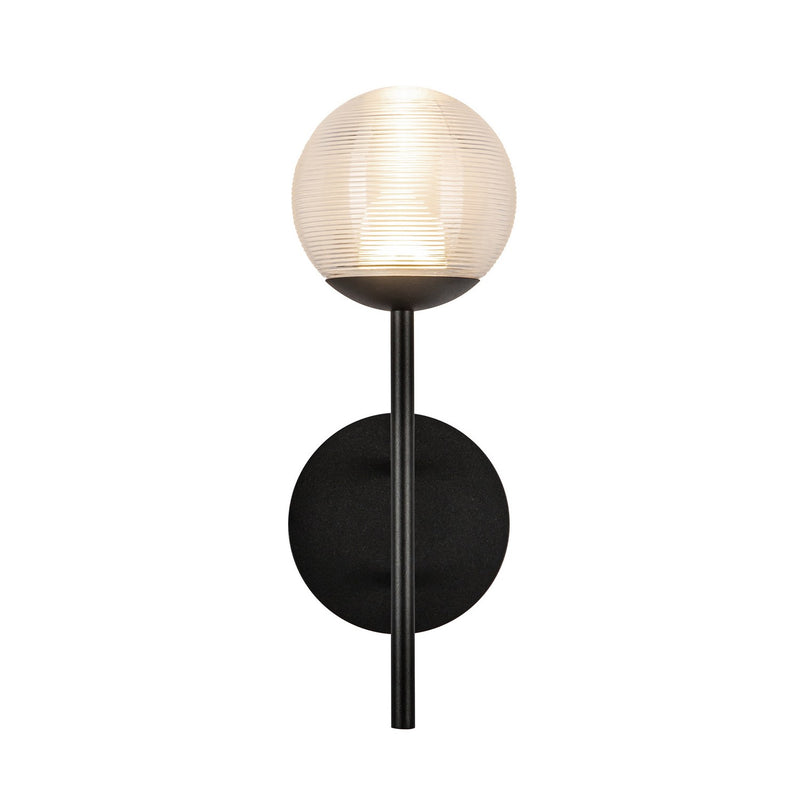 LED Exterior Wall Mount<br /><span style="color:#4AB0CE;">Entrega: 1-2 semanas en USA</span><br /><span style="color:#4AB0CE;font-size:60%;">PREGUNTE POR ENTREGA EN PANAMA</span><br />Collection: Claremont<br />Finish: Black/Clear Ribbed Glass