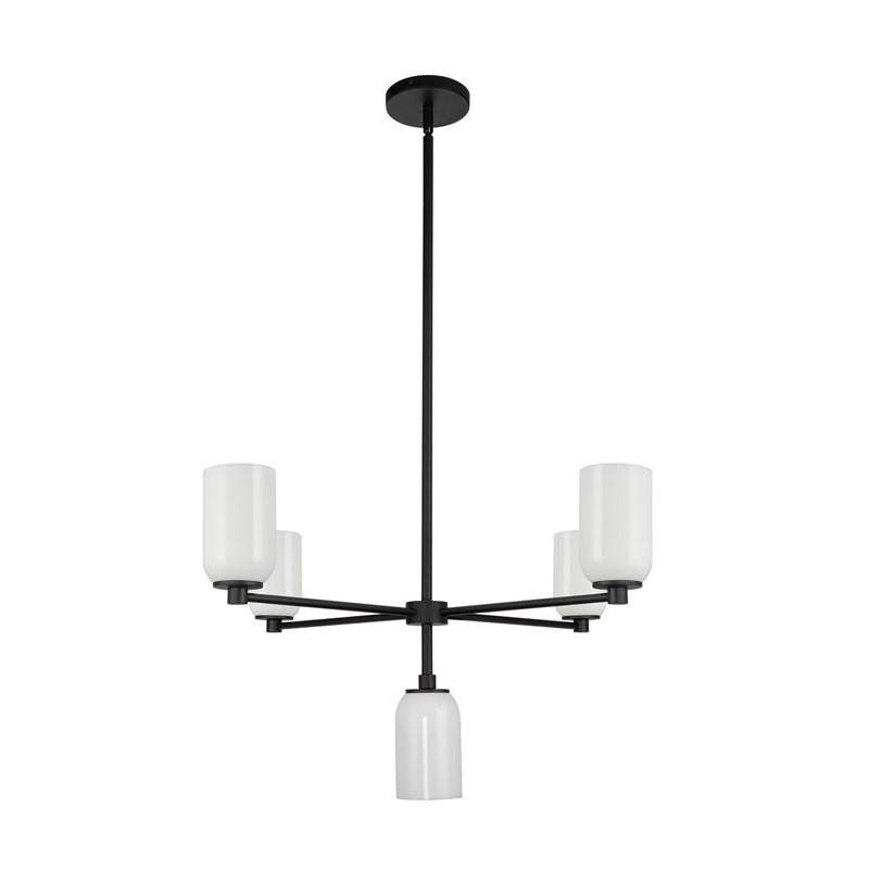 Five Light Chandelier<br /><span style="color:#4AB0CE;">Entrega: 4-10 dias en USA</span><br /><span style="color:#4AB0CE;font-size:60%;">PREGUNTE POR ENTREGA EN PANAMA</span><br />Collection: Nola<br />Finish: Black/Glossy Opal Glass