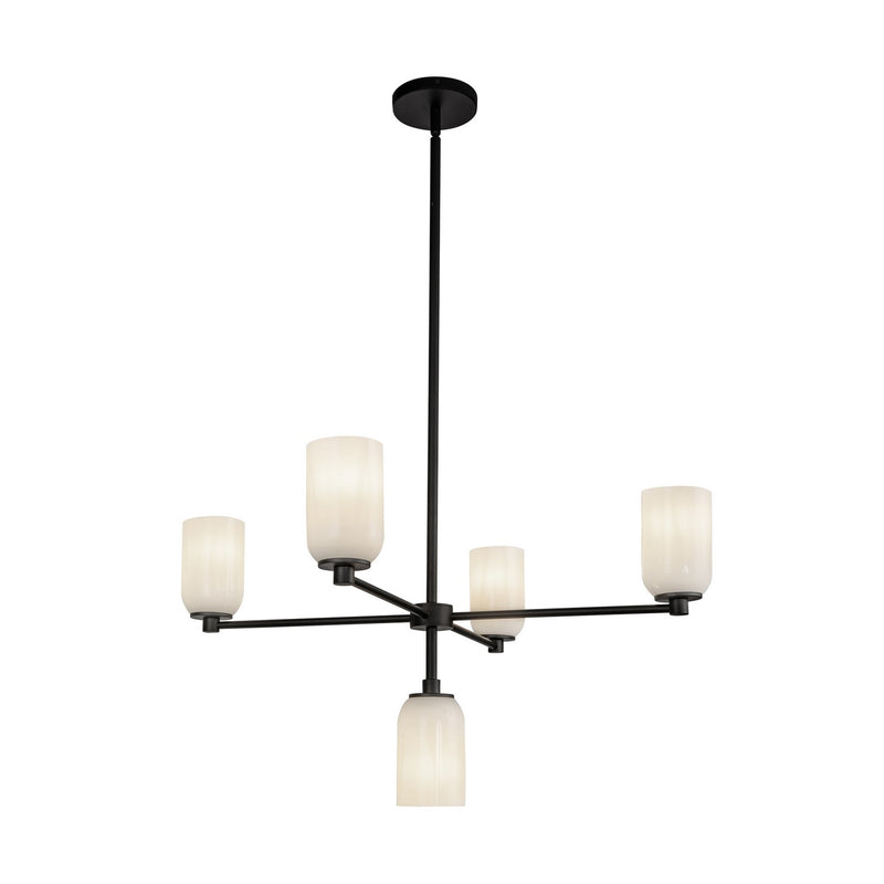 Five Light Chandelier<br /><span style="color:#4AB0CE;">Entrega: 4-10 dias en USA</span><br /><span style="color:#4AB0CE;font-size:60%;">PREGUNTE POR ENTREGA EN PANAMA</span><br />Collection: Nola<br />Finish: Black/Glossy Opal Glass