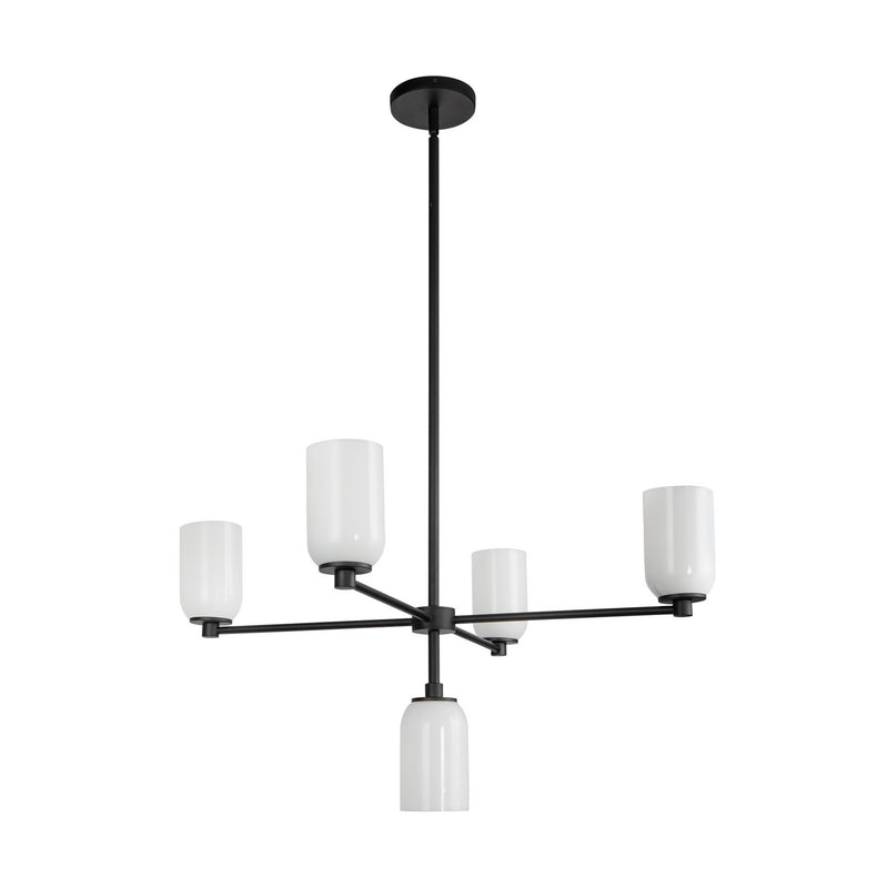 Five Light Chandelier<br /><span style="color:#4AB0CE;">Entrega: 4-10 dias en USA</span><br /><span style="color:#4AB0CE;font-size:60%;">PREGUNTE POR ENTREGA EN PANAMA</span><br />Collection: Nola<br />Finish: Black/Glossy Opal Glass