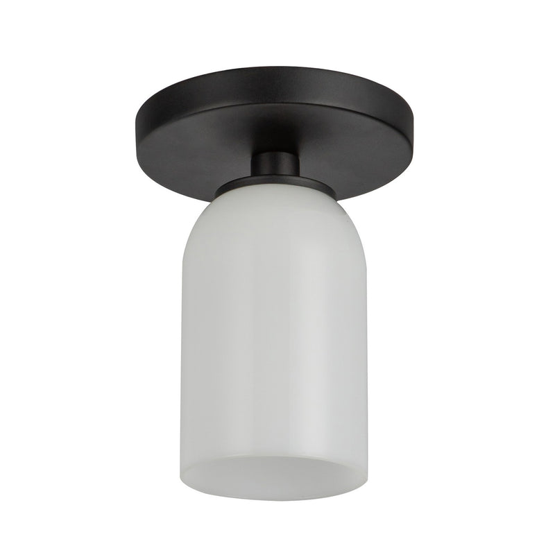 One Light Semi-Flush Mount<br /><span style="color:#4AB0CE;">Entrega: 4-10 dias en USA</span><br /><span style="color:#4AB0CE;font-size:60%;">PREGUNTE POR ENTREGA EN PANAMA</span><br />Collection: Nola<br />Finish: Black/Glossy Opal Glass