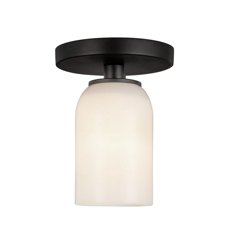 One Light Semi-Flush Mount<br /><span style="color:#4AB0CE;">Entrega: 4-10 dias en USA</span><br /><span style="color:#4AB0CE;font-size:60%;">PREGUNTE POR ENTREGA EN PANAMA</span><br />Collection: Nola<br />Finish: Black/Glossy Opal Glass