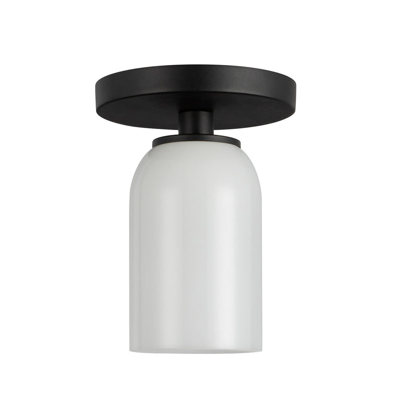 One Light Semi-Flush Mount<br /><span style="color:#4AB0CE;">Entrega: 4-10 dias en USA</span><br /><span style="color:#4AB0CE;font-size:60%;">PREGUNTE POR ENTREGA EN PANAMA</span><br />Collection: Nola<br />Finish: Black/Glossy Opal Glass