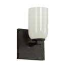 One Light Wall Sconce<br /><span style="color:#4AB0CE;">Entrega: 4-10 dias en USA</span><br /><span style="color:#4AB0CE;font-size:60%;">PREGUNTE POR ENTREGA EN PANAMA</span><br />Collection: Nola<br />Finish: Black/Glossy Opal Glass