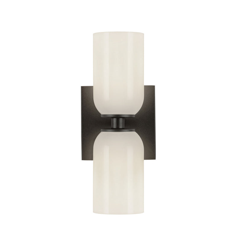 Two Light Wall Sconce<br /><span style="color:#4AB0CE;">Entrega: 4-10 dias en USA</span><br /><span style="color:#4AB0CE;font-size:60%;">PREGUNTE POR ENTREGA EN PANAMA</span><br />Collection: Nola<br />Finish: Black/Glossy Opal Glass