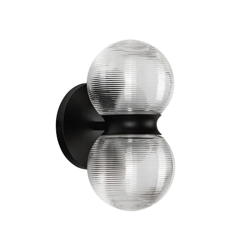 LED Exterior Wall Mount<br /><span style="color:#4AB0CE;">Entrega: 1-2 semanas en USA</span><br /><span style="color:#4AB0CE;font-size:60%;">PREGUNTE POR ENTREGA EN PANAMA</span><br />Collection: Peri<br />Finish: Black/Clear Ribbed Glass