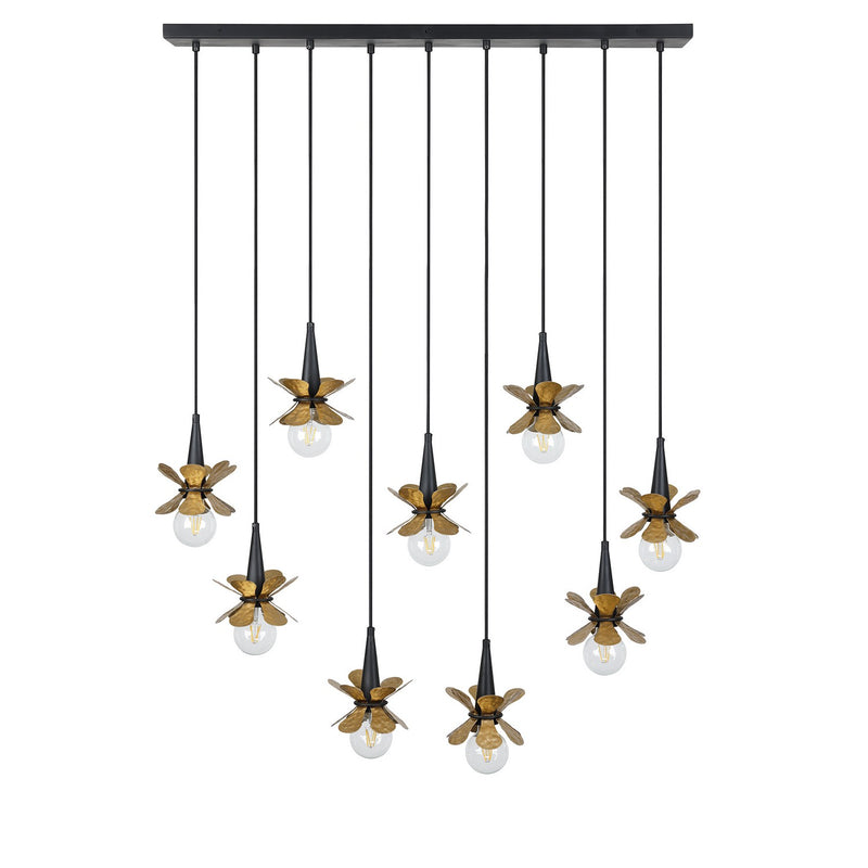 Nine Light Linear Chandelier<br /><span style="color:#4AB0CE;">Entrega: 4-10 dias en USA</span><br /><span style="color:#4AB0CE;font-size:60%;">PREGUNTE POR ENTREGA EN PANAMA</span><br />Collection: Portinatx<br />Finish: Satin Black with Hammered Gold