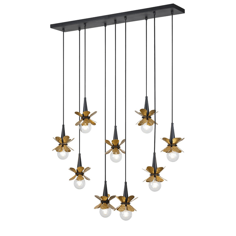 Nine Light Linear Chandelier<br /><span style="color:#4AB0CE;">Entrega: 4-10 dias en USA</span><br /><span style="color:#4AB0CE;font-size:60%;">PREGUNTE POR ENTREGA EN PANAMA</span><br />Collection: Portinatx<br />Finish: Satin Black with Hammered Gold