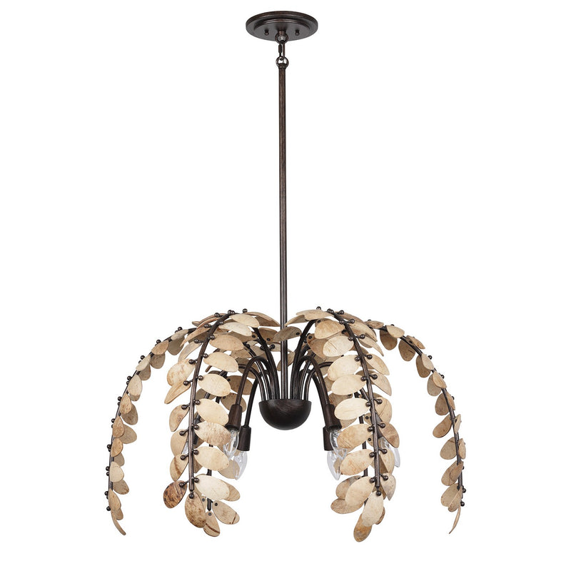 Six Light Chandelier<br /><span style="color:#4AB0CE;">Entrega: 4-10 dias en USA</span><br /><span style="color:#4AB0CE;font-size:60%;">PREGUNTE POR ENTREGA EN PANAMA</span><br />Collection: Grecian<br />Finish: Champagne Mist with Coconut Shell