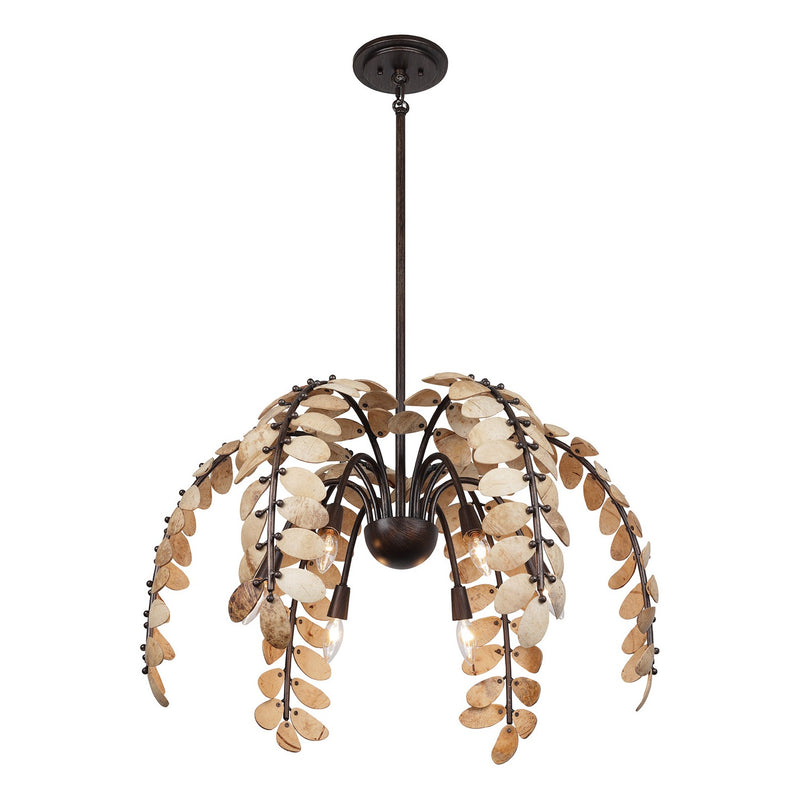 Six Light Chandelier<br /><span style="color:#4AB0CE;">Entrega: 4-10 dias en USA</span><br /><span style="color:#4AB0CE;font-size:60%;">PREGUNTE POR ENTREGA EN PANAMA</span><br />Collection: Grecian<br />Finish: Champagne Mist with Coconut Shell