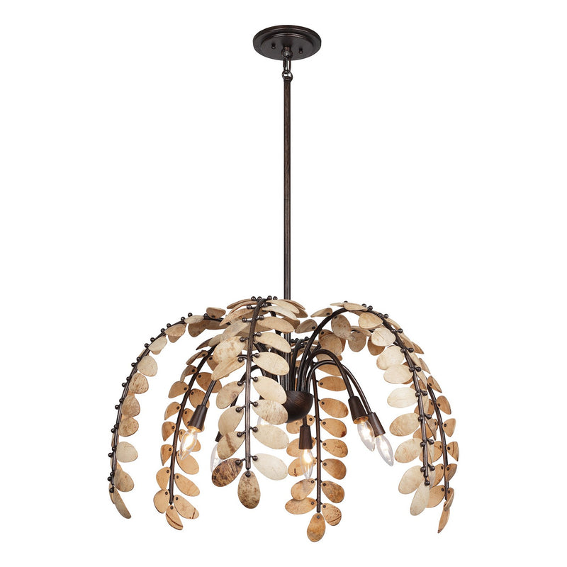Six Light Chandelier<br /><span style="color:#4AB0CE;">Entrega: 4-10 dias en USA</span><br /><span style="color:#4AB0CE;font-size:60%;">PREGUNTE POR ENTREGA EN PANAMA</span><br />Collection: Grecian<br />Finish: Champagne Mist with Coconut Shell