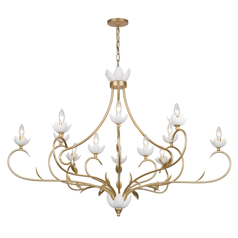 12 Light Chandelier<br /><span style="color:#4AB0CE;">Entrega: 4-10 dias en USA</span><br /><span style="color:#4AB0CE;font-size:60%;">PREGUNTE POR ENTREGA EN PANAMA</span><br />Collection: Muse<br />Finish: French Gold and White Cashmere