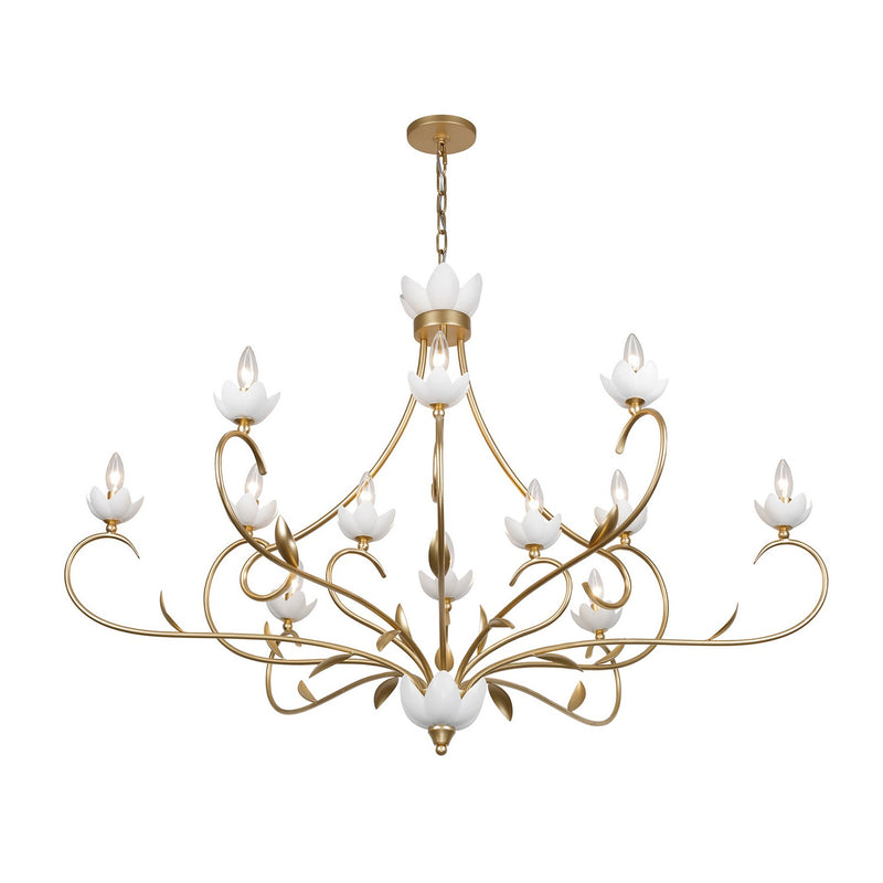 12 Light Chandelier<br /><span style="color:#4AB0CE;">Entrega: 4-10 dias en USA</span><br /><span style="color:#4AB0CE;font-size:60%;">PREGUNTE POR ENTREGA EN PANAMA</span><br />Collection: Muse<br />Finish: French Gold and White Cashmere