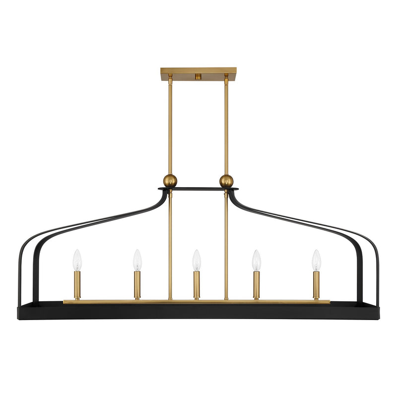 Five Light Linear Chandelier<br /><span style="color:#4AB0CE;">Entrega: 4-10 dias en USA</span><br /><span style="color:#4AB0CE;font-size:60%;">PREGUNTE POR ENTREGA EN PANAMA</span><br />Collection: Sheffield<br />Finish: Matte Black with Warm Brass Ac...