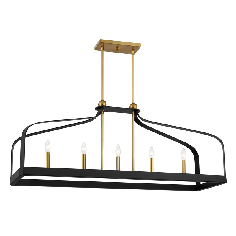 Five Light Linear Chandelier<br /><span style="color:#4AB0CE;">Entrega: 4-10 dias en USA</span><br /><span style="color:#4AB0CE;font-size:60%;">PREGUNTE POR ENTREGA EN PANAMA</span><br />Collection: Sheffield<br />Finish: Matte Black with Warm Brass Ac...
