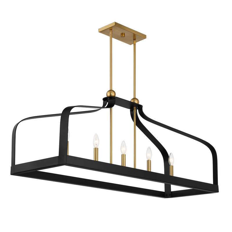 Five Light Linear Chandelier<br /><span style="color:#4AB0CE;">Entrega: 4-10 dias en USA</span><br /><span style="color:#4AB0CE;font-size:60%;">PREGUNTE POR ENTREGA EN PANAMA</span><br />Collection: Sheffield<br />Finish: Matte Black with Warm Brass Ac...