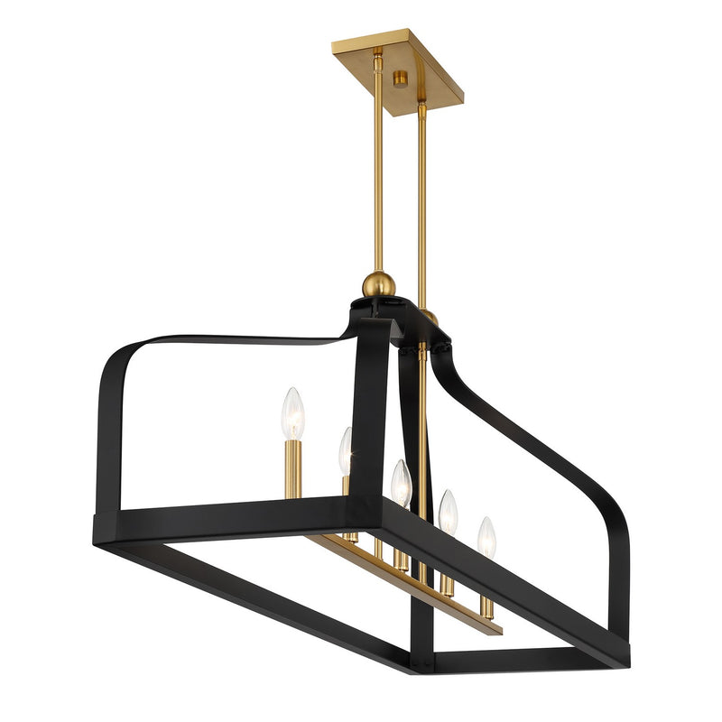 Five Light Linear Chandelier<br /><span style="color:#4AB0CE;">Entrega: 4-10 dias en USA</span><br /><span style="color:#4AB0CE;font-size:60%;">PREGUNTE POR ENTREGA EN PANAMA</span><br />Collection: Sheffield<br />Finish: Matte Black with Warm Brass Ac...