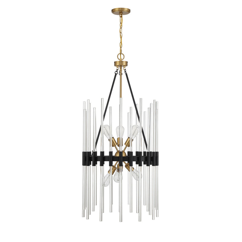 Six Light Pendant<br /><span style="color:#4AB0CE;">Entrega: 0-1 semanas en USA</span><br /><span style="color:#4AB0CE;font-size:60%;">PREGUNTE POR ENTREGA EN PANAMA</span><br />Collection: Santiago<br />Finish: Matte Black with Warm Brass Accents