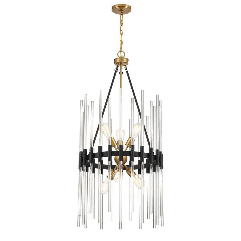 Six Light Pendant<br /><span style="color:#4AB0CE;">Entrega: 0-1 semanas en USA</span><br /><span style="color:#4AB0CE;font-size:60%;">PREGUNTE POR ENTREGA EN PANAMA</span><br />Collection: Santiago<br />Finish: Matte Black with Warm Brass Accents