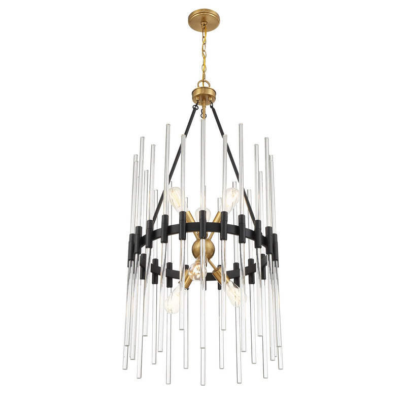 Six Light Pendant<br /><span style="color:#4AB0CE;">Entrega: 0-1 semanas en USA</span><br /><span style="color:#4AB0CE;font-size:60%;">PREGUNTE POR ENTREGA EN PANAMA</span><br />Collection: Santiago<br />Finish: Matte Black with Warm Brass Accents