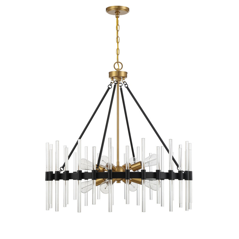 Eight Light Pendant<br /><span style="color:#4AB0CE;">Entrega: 2-3 semanas en USA</span><br /><span style="color:#4AB0CE;font-size:60%;">PREGUNTE POR ENTREGA EN PANAMA</span><br />Collection: Santiago<br />Finish: Matte Black with Warm Brass Accents