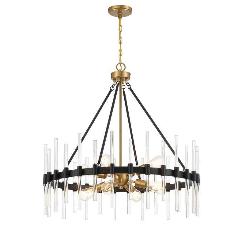 Eight Light Pendant<br /><span style="color:#4AB0CE;">Entrega: 2-3 semanas en USA</span><br /><span style="color:#4AB0CE;font-size:60%;">PREGUNTE POR ENTREGA EN PANAMA</span><br />Collection: Santiago<br />Finish: Matte Black with Warm Brass Accents