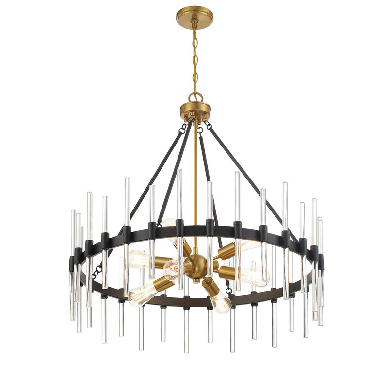 Eight Light Pendant<br /><span style="color:#4AB0CE;">Entrega: 2-3 semanas en USA</span><br /><span style="color:#4AB0CE;font-size:60%;">PREGUNTE POR ENTREGA EN PANAMA</span><br />Collection: Santiago<br />Finish: Matte Black with Warm Brass Accents