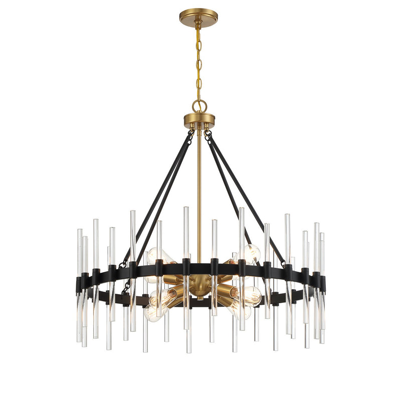 Eight Light Pendant<br /><span style="color:#4AB0CE;">Entrega: 2-3 semanas en USA</span><br /><span style="color:#4AB0CE;font-size:60%;">PREGUNTE POR ENTREGA EN PANAMA</span><br />Collection: Santiago<br />Finish: Matte Black with Warm Brass Accents