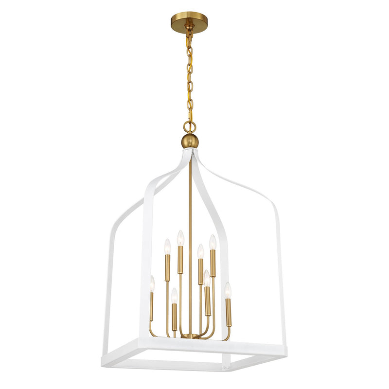 Eight Light Pendant<br /><span style="color:#4AB0CE;">Entrega: 4-10 dias en USA</span><br /><span style="color:#4AB0CE;font-size:60%;">PREGUNTE POR ENTREGA EN PANAMA</span><br />Collection: Sheffield<br />Finish: White with Warm Brass Accents