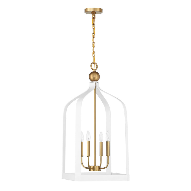 Four Light Pendant<br /><span style="color:#4AB0CE;">Entrega: 4-10 dias en USA</span><br /><span style="color:#4AB0CE;font-size:60%;">PREGUNTE POR ENTREGA EN PANAMA</span><br />Collection: Sheffield<br />Finish: White with Warm Brass Accents