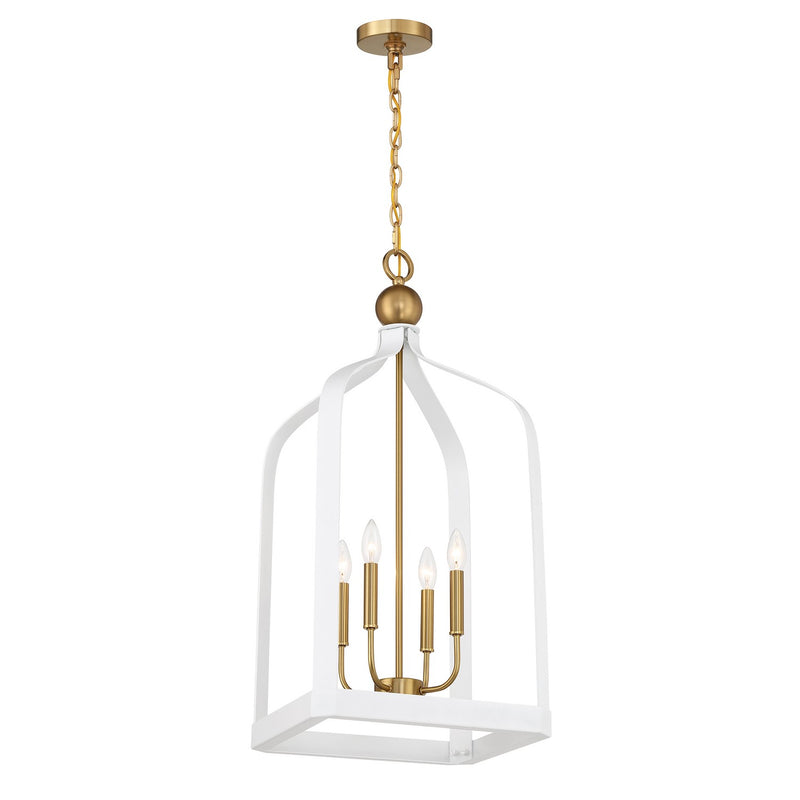 Four Light Pendant<br /><span style="color:#4AB0CE;">Entrega: 4-10 dias en USA</span><br /><span style="color:#4AB0CE;font-size:60%;">PREGUNTE POR ENTREGA EN PANAMA</span><br />Collection: Sheffield<br />Finish: White with Warm Brass Accents