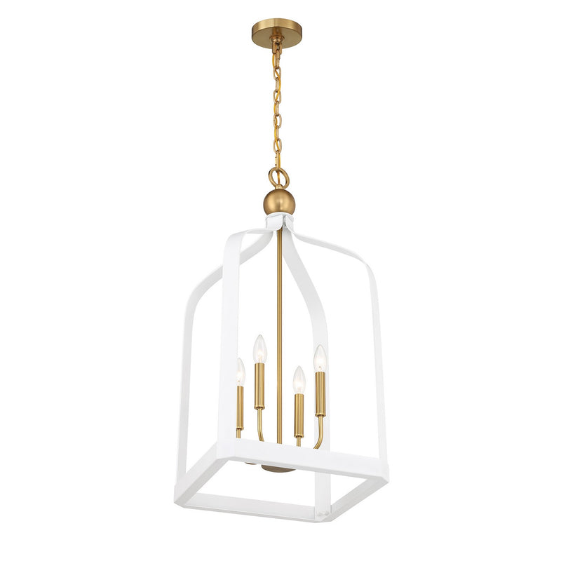 Four Light Pendant<br /><span style="color:#4AB0CE;">Entrega: 4-10 dias en USA</span><br /><span style="color:#4AB0CE;font-size:60%;">PREGUNTE POR ENTREGA EN PANAMA</span><br />Collection: Sheffield<br />Finish: White with Warm Brass Accents