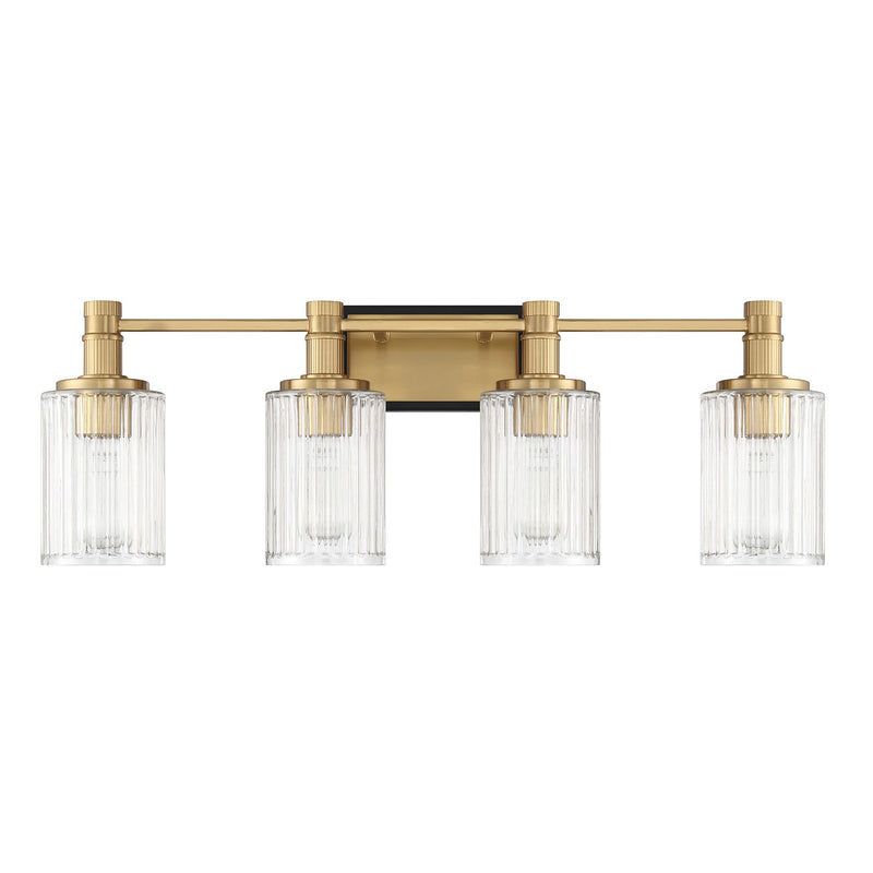 Four Light Bathroom Vanity<br /><span style="color:#4AB0CE;">Entrega: 4-10 dias en USA</span><br /><span style="color:#4AB0CE;font-size:60%;">PREGUNTE POR ENTREGA EN PANAMA</span><br />Collection: Concord<br />Finish: Matte Black with Warm Brass